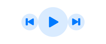 An illustration showing three buttons: rewind, play, and fast forward. The buttons have insufficient padding between them.