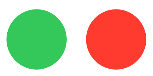 An illustration of a green circle to the left of a red circle.