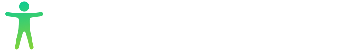 A symbol of a person with outstretched arms and legs. The symbol is tinted green to subtly reflect the green in the original six-color Apple logo.