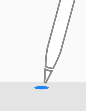 An illustration of Apple Pencil hovering slightly above a gray rectangle that represents the screen. A medium blue oval beneath the tip represents a preview.