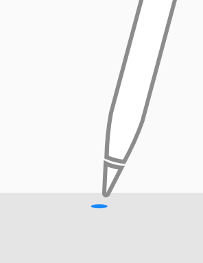 An illustration of Apple Pencil hovering slightly above a gray rectangle that represents the screen. A small blue oval beneath the tip represents a preview.