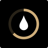 A tear drop icon centered within a partial ring.