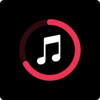 A white musical notes icon displayed within a red circle. The circle’s outline is bright red for about sixty-six percent of the circumference and dull red for about ten percent, showing current progress.