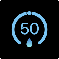The number fifty in light-blue text, surrounded by a partial light-blue circle that includes a teardrop shape at the bottom.