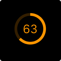 The number sixty-three centered within a partial ring.