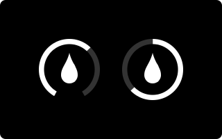 Two tear drop icons, each centered within a partial ring.