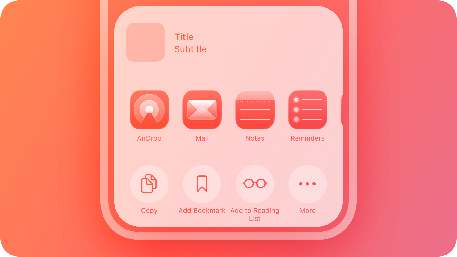 A stylized representation of an activity view or share sheet. The image is tinted red to subtly reflect the red in the original six-color Apple logo.