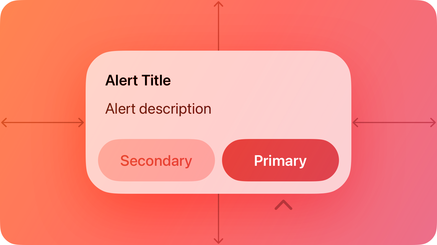 A stylized representation of an alert mockup that includes a title, description, primary button, and secondary button. The image is tinted red to subtly reflect the red in the original six-color Apple logo.