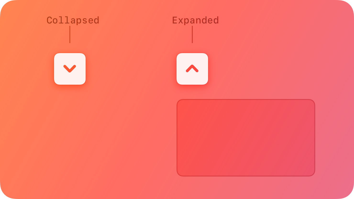 A stylized representation of collapsed and expanded disclosure buttons. The image is tinted red to subtly reflect the red in the original six-color Apple logo.