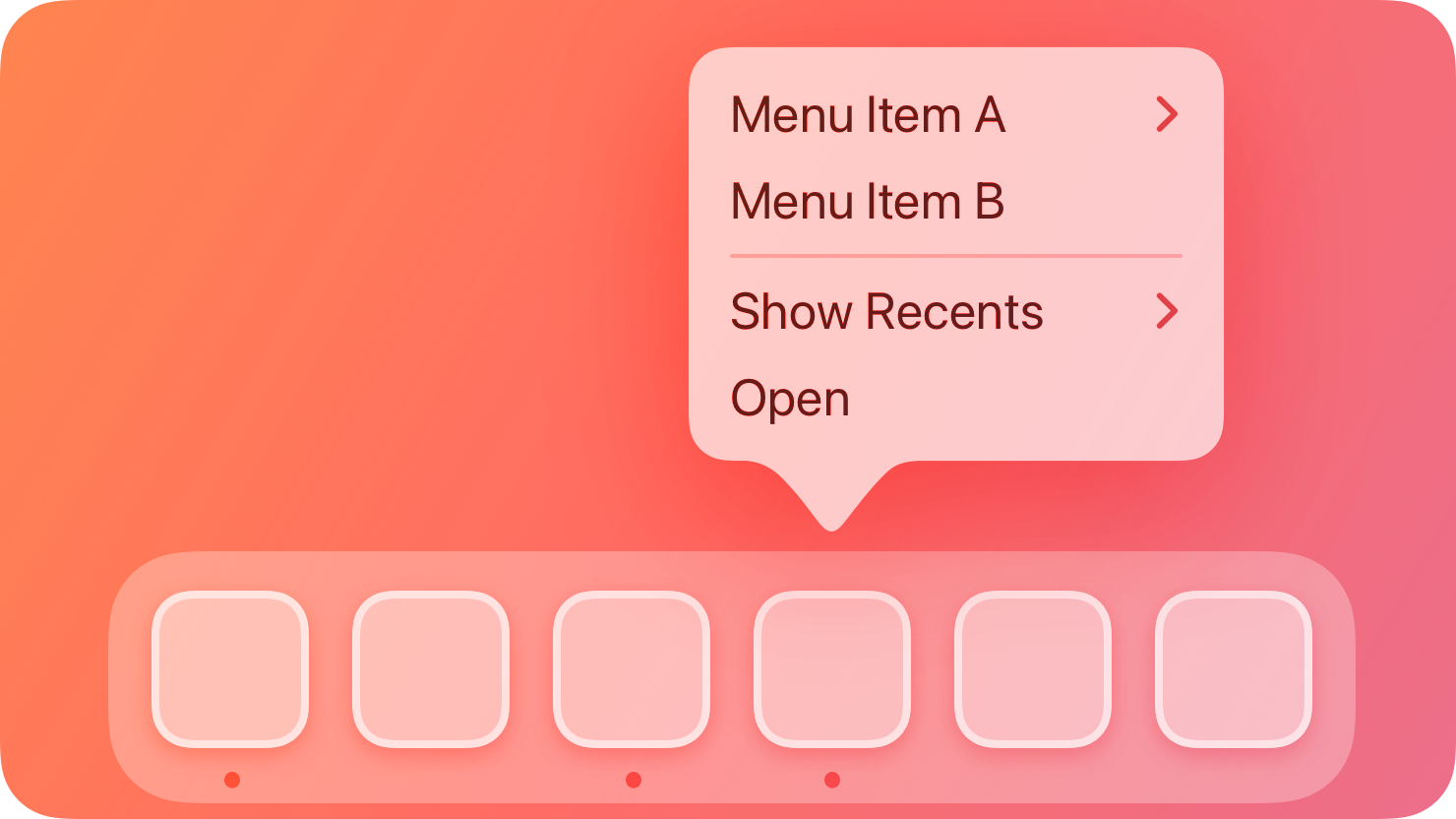 A stylized representation of a menu extending from an icon in the Dock. The image is tinted red to subtly reflect the red in the original six-color Apple logo.