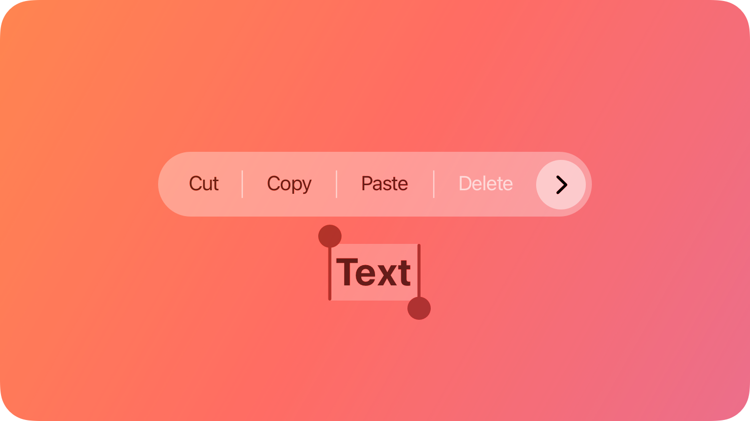 A stylized representation of an edit menu extending from selected text. The image is tinted red to subtly reflect the red in the original six-color Apple logo.