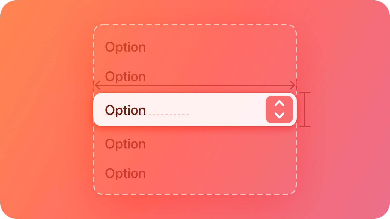 A stylized representation of a pop-up button displaying a set of options. The image is tinted red to subtly reflect the red in the original six-color Apple logo.