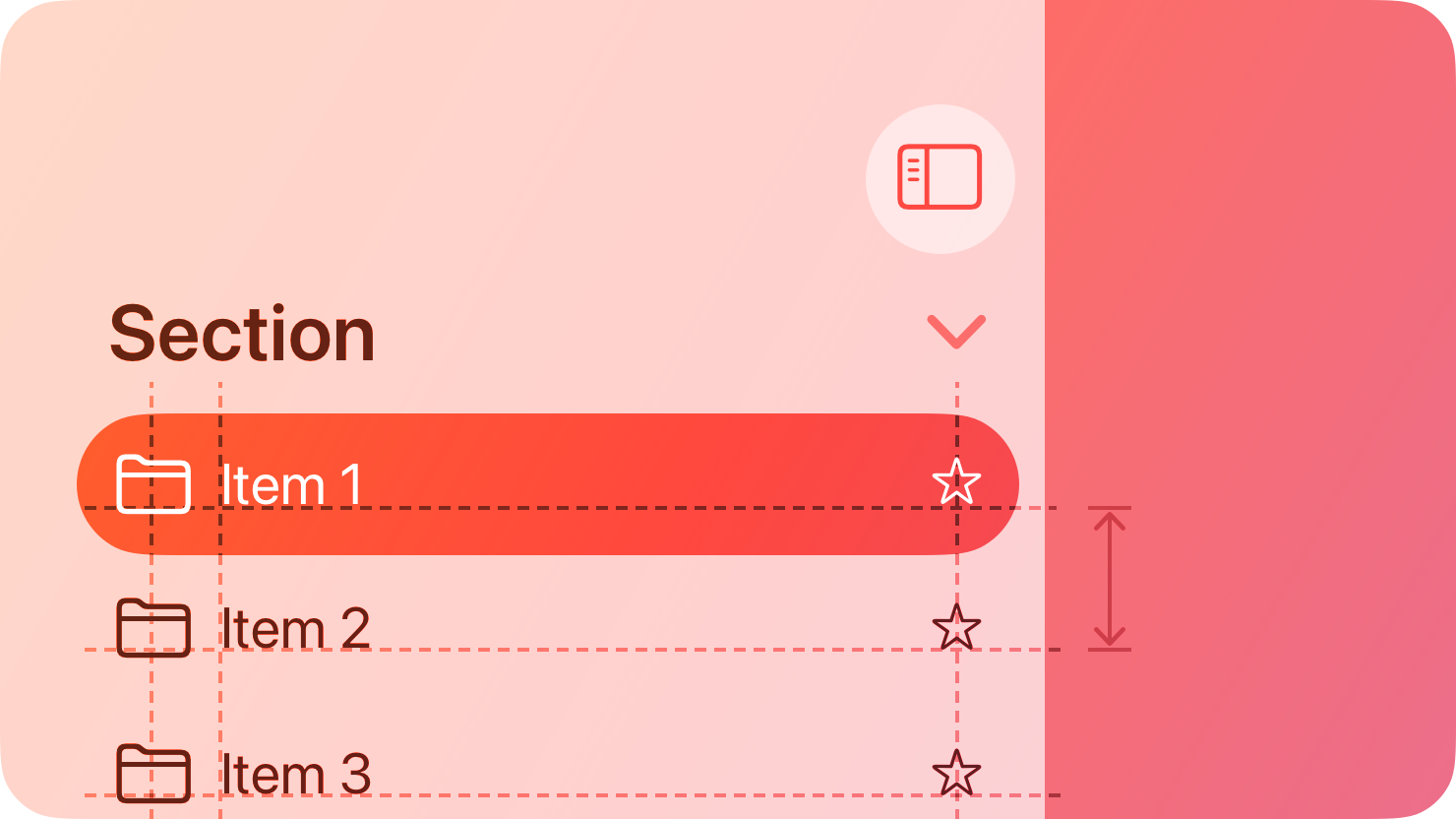 A stylized representation of the top portion of a window's sidebar displaying a section and some folders. The image is tinted red to subtly reflect the red in the original six-color Apple logo.