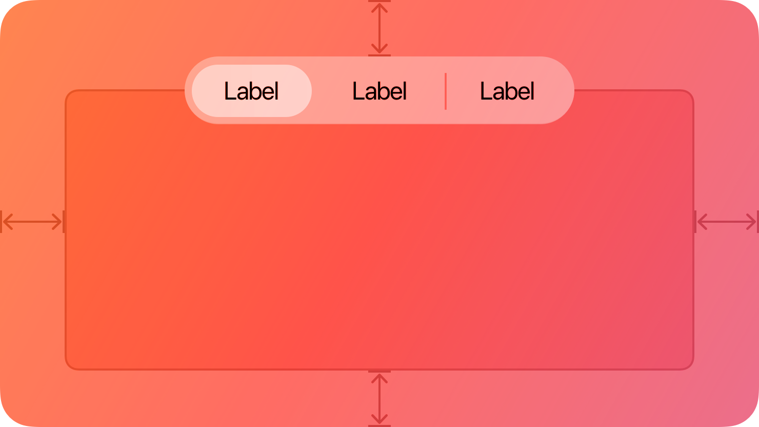 A stylized representation of a view with three labeled tabs, the first of which is selected. The image is tinted red to subtly reflect the red in the original six-color Apple logo.