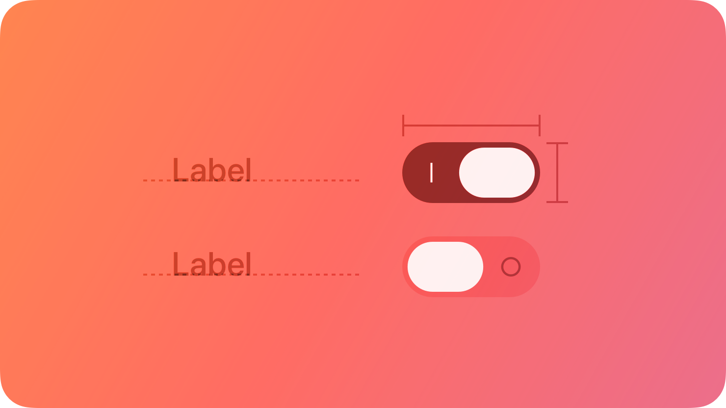 A stylized representation of two labeled switch controls. The image is tinted red to subtly reflect the red in the original six-color Apple logo.