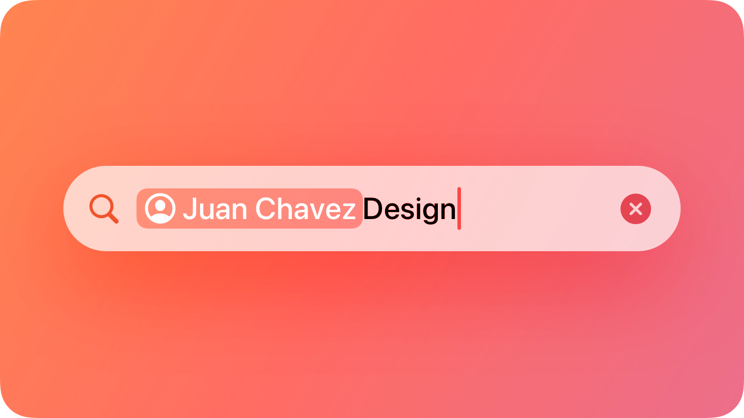 A stylized representation of a text field containing a person's name formatted as a token. The image is tinted red to subtly reflect the red in the original six-color Apple logo.