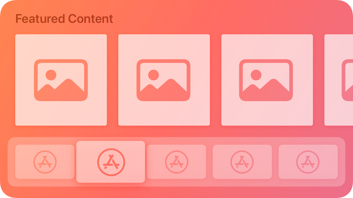 A stylized representation of a horizontal list of media previews above rows of Apple TV apps. The image is tinted red to subtly reflect the red in the original six-color Apple logo.