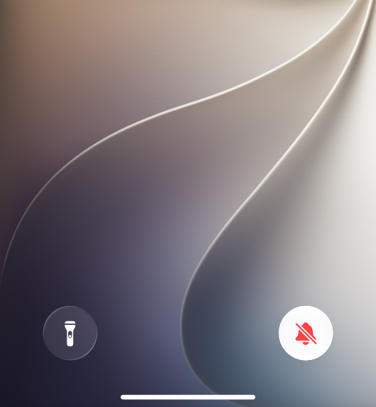 A partial screenshot of the bottom of the Lock Screen on iPhone, highlighting that the Silent mode control is active on the right, with a symbol of a bell with a line drawn through it and red tint.