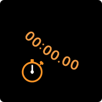A line displaying zero hours, zero minutes, and zero seconds in orange text. The line appears to follow the curve of the bottom-left quadrant of a circle. The  stopwatch app icon appears below the line of text.