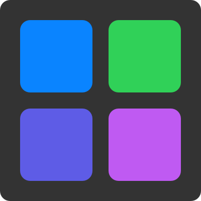 An illustration of a square with a dark background and four color swatches representing system colors in the dark appearance.