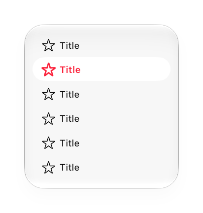 An illustration of a list of menu items with the second item highlighted. The item's title and icon are tinted with a red accent color.