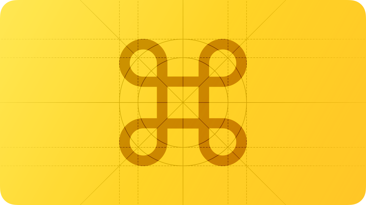 A sketch of the Command key icon. The image is overlaid with rectangular and circular grid lines and is tinted yellow to subtly reflect the yellow in the original six-color Apple logo.