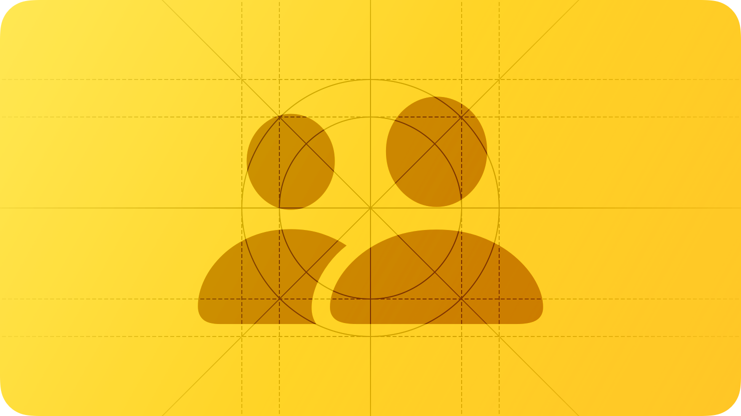 A sketch of two people, suggesting inclusion. The image is overlaid with rectangular and circular grid lines and is tinted yellow to subtly reflect the yellow in the original six-color Apple logo.
