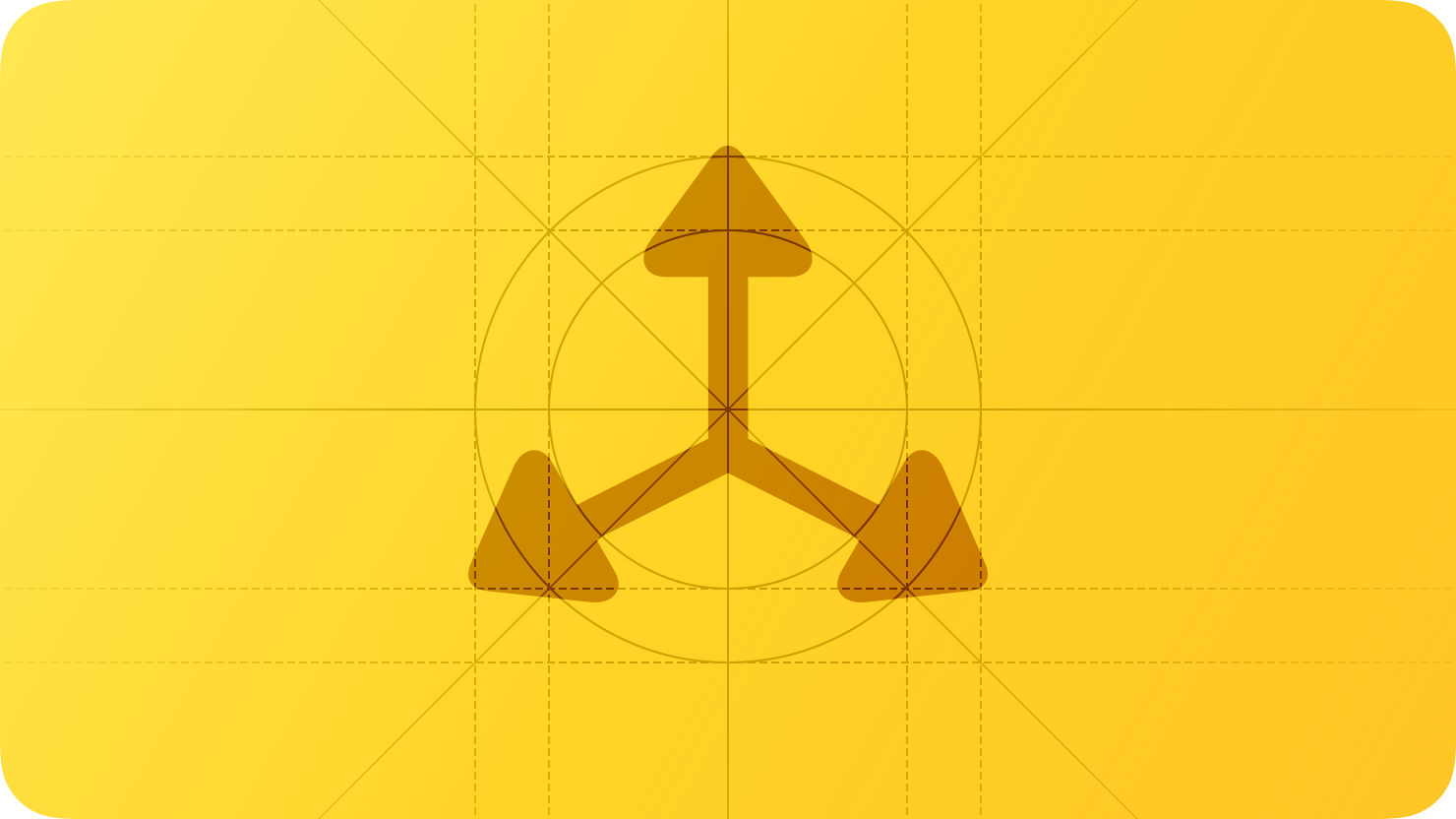 A sketch of axes in the X, Y, and Z dimensions, suggesting three-dimensional layout. The image is overlaid with rectangular and circular grid lines and is tinted yellow to subtly reflect the yellow in the original six-color Apple logo.