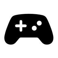 The silhouette of a game controller with a white plus sign on the left and two white buttons on the right.