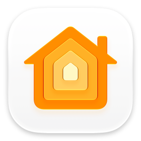 The Apple Home app icon, which includes a stylized house with a chimney on the right side of its roof, depicted in graduated shades of orange.
