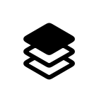 An icon showing a stack of three squares overlapping each other, with the top square using a solid fill style while the other squares are outlines.