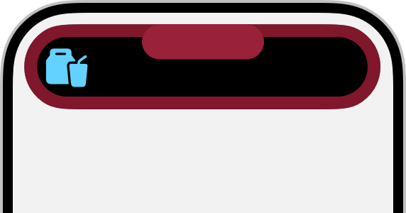 An illustration that shows how a Live Activity places an icon close to the edge of the Dynamic Island without poking into the rounded shape of the Dynamic Island.