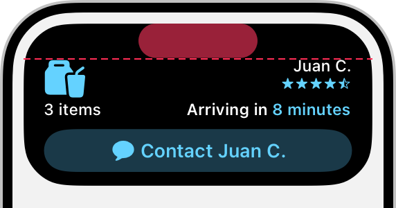 An illustration that shows an expanded presentation of a Live Activity that leaves empty space next to the TrueDepth camera.
