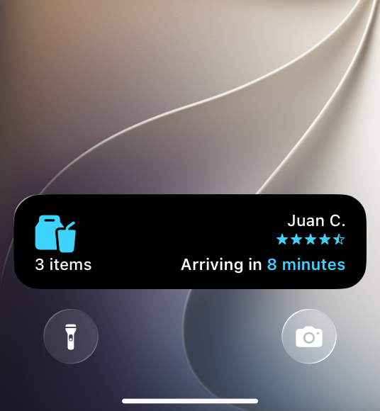 A screenshot of a Live Activity on the Lock Screen of iPhone that supports the Dynamic Island.