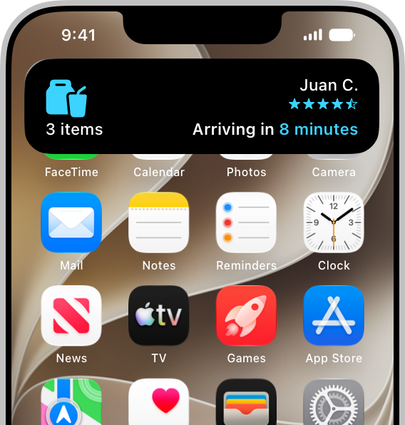 A screenshot of a Live Activity that appears as a banner on the Home Screen of iPhone without Dynamic Island support.