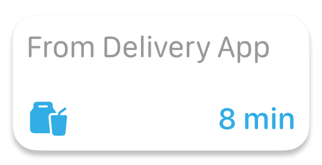 An illustration that shows the automatically generated default presentation of a Live Activity in a Smart Stack view, with the leading and trailing elements from the iPhone compact view spaced apart in the lower corners.