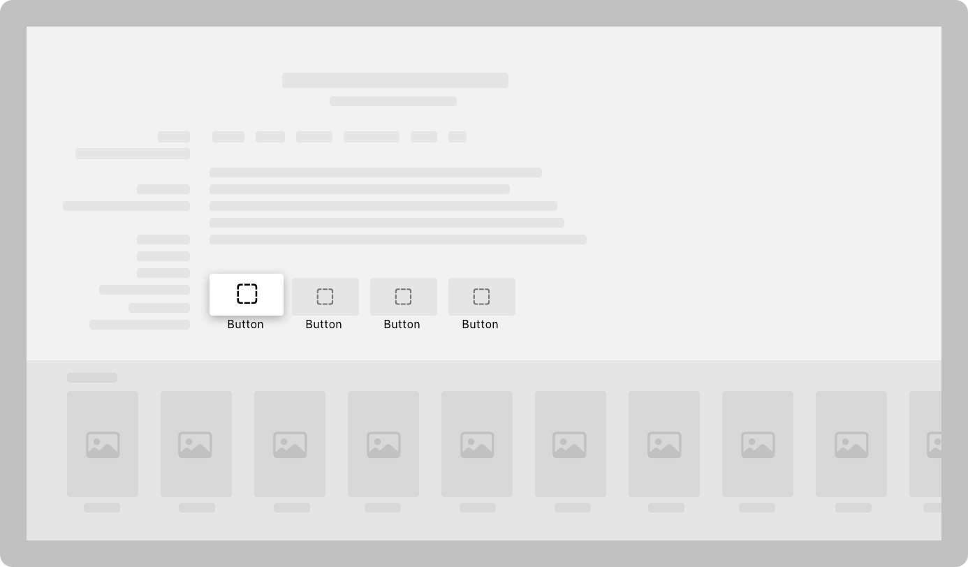 An illustration of an Apple TV screen highlighted to show four caption buttons in a row. The leftmost button is focused, making it expand slightly and appear to float above the background.