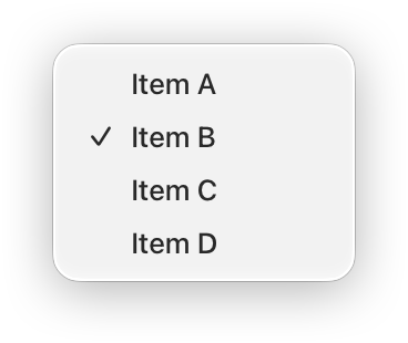 An illustration of a menu containing four items, with a checkmark icon on the leading edge of the second item.