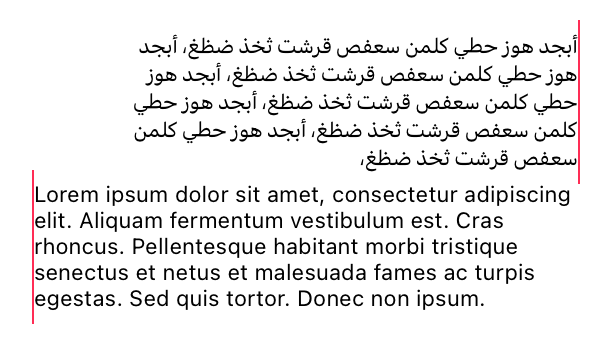 An image showing two paragraphs of placeholder copy. The first paragraph is in Arabic and is right-aligned. The second paragraph is in English and is left-aligned.