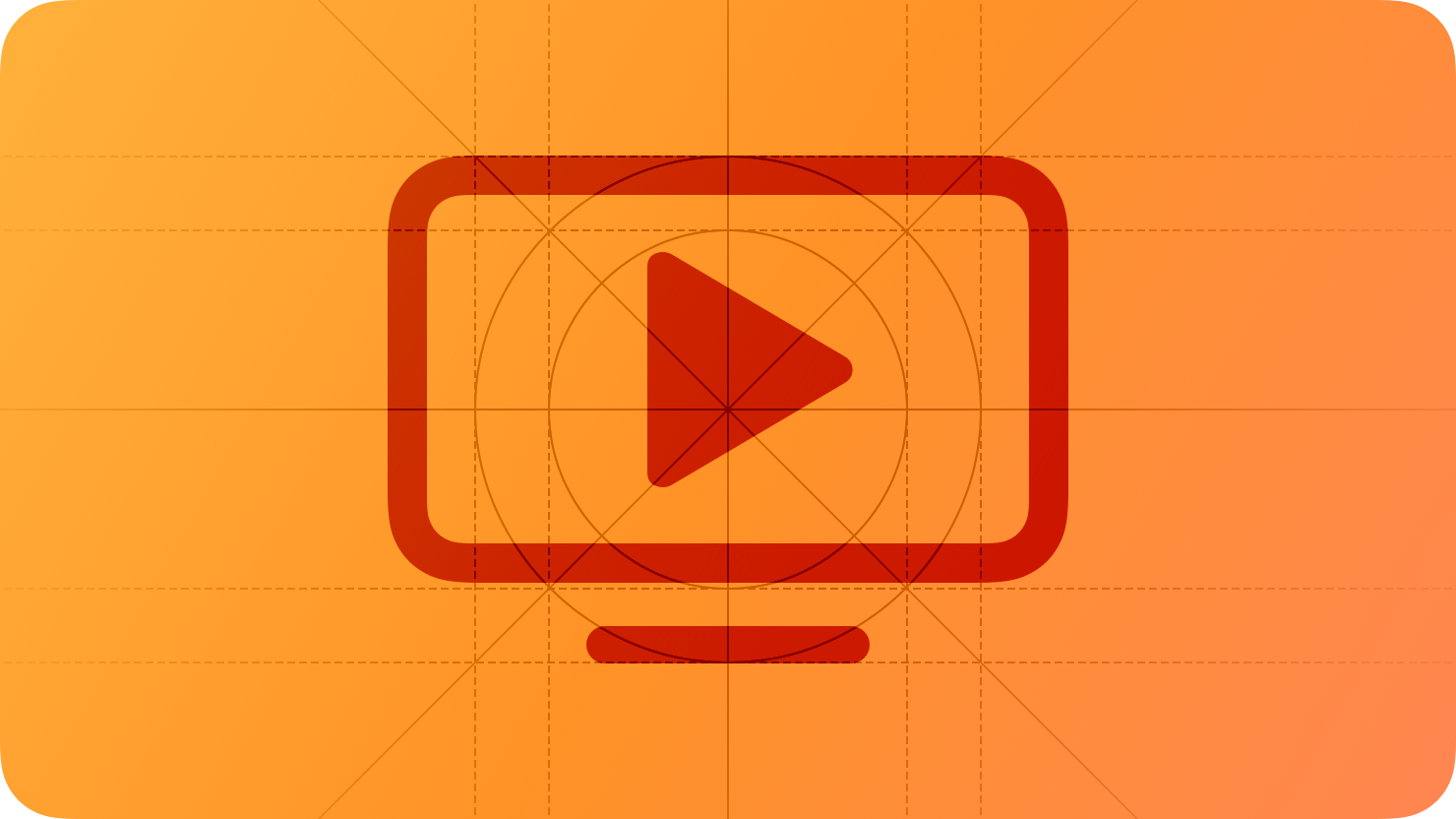 A sketch of a television containing a play button, suggesting playback of media. The image is overlaid with rectangular and circular grid lines and is tinted orange to subtly reflect the orange in the original six-color Apple logo.
