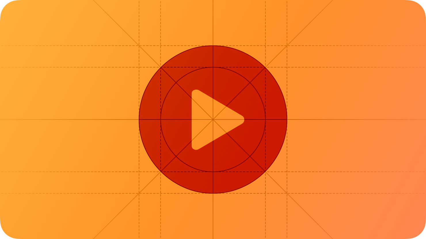A sketch of a play button, suggesting video playback. The image is overlaid with rectangular and circular grid lines and is tinted orange to subtly reflect the orange in the original six-color Apple logo.