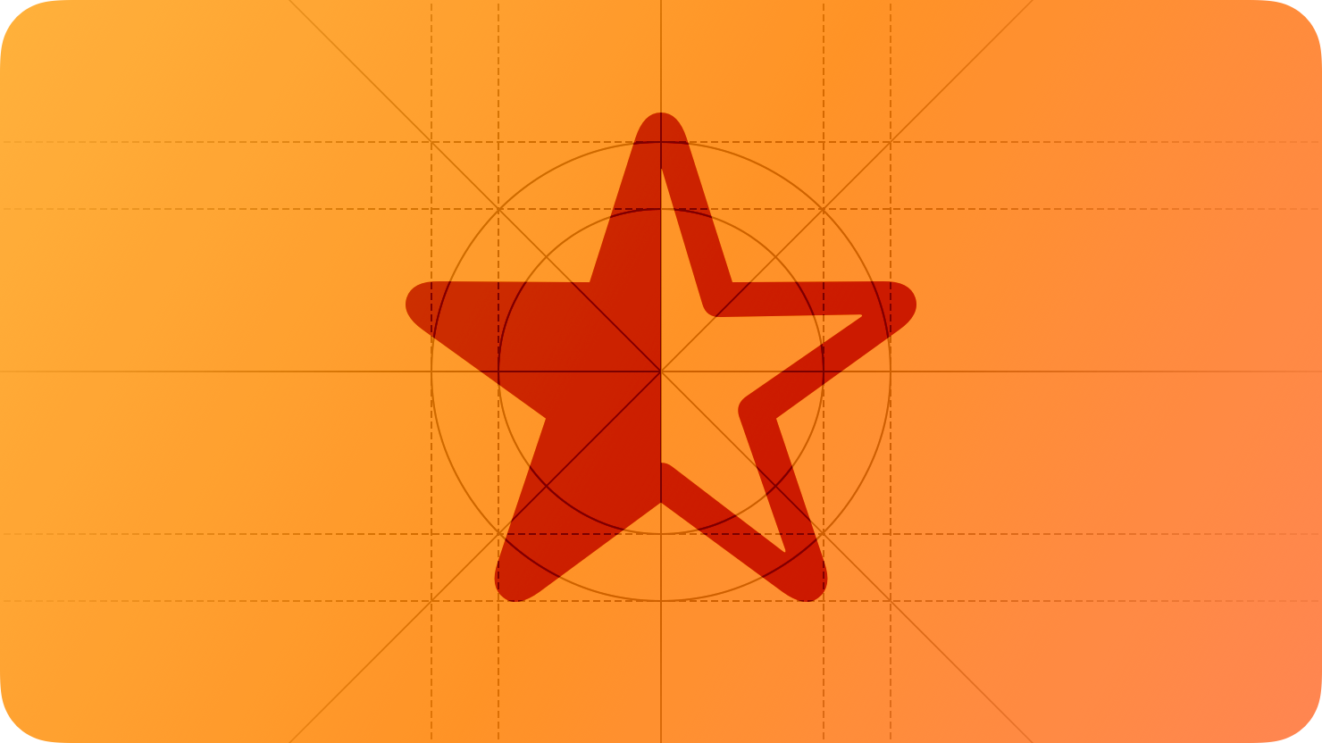 A sketch of a half-filled star, suggesting a favorability rating. The image is overlaid with rectangular and circular grid lines and is tinted orange to subtly reflect the orange in the original six-color Apple logo.
