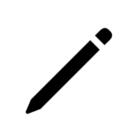 A pencil with an eraser, slanted at about forty-five degrees with the point in the bottom-left.