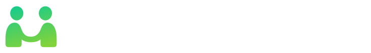 A symbol of two people facing each other and clasping hands. The symbol is tinted green to subtly reflect the green in the original six-color Apple logo.