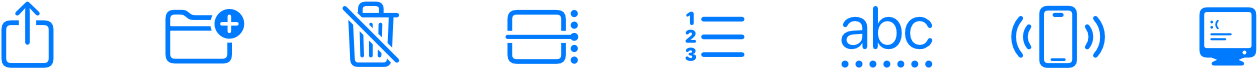 A diagram showing a row of eight symbols, all of which use a single opacity of the system blue color.