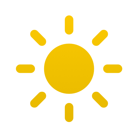 The sun symbol with a gradient fill derived from a single yellow source color. The gradient color is bright on the left edge of the symbol, and subtly darkens as it approaches the right edge.