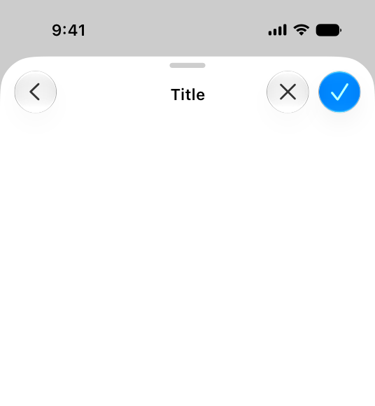 An illustration of the top half of a sheet on iPhone. A Back button appears in the top-left corner of the view, and Cancel and Done buttons appear together in the top-right corner.