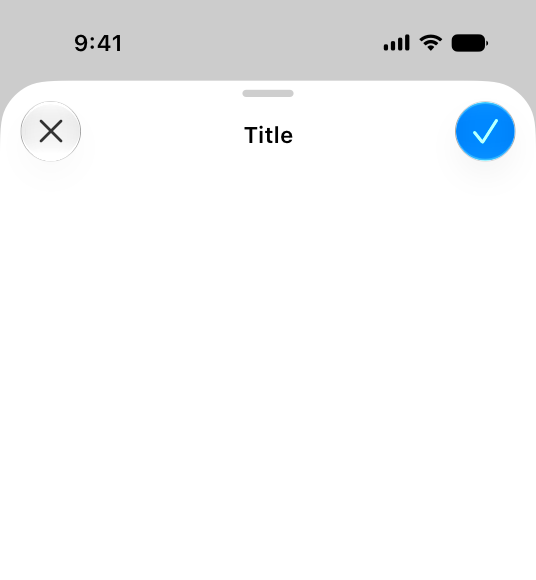 An illustration of the top half of a sheet on iPhone. A Cancel button appears in the top-left corner of the view, and a Done button appears in the top-right corner.