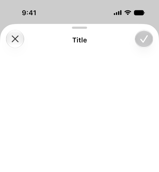 An illustration of the top half of a sheet on iPhone. A Cancel button appears in the top-left corner of the view, and an inactive Done button appears in the top-right corner.