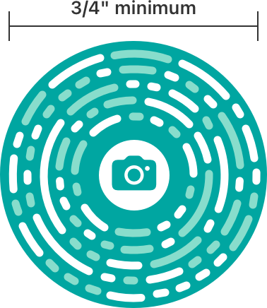 An App Clip Code that uses the design without the App Clip logo and has a minimum diameter of 3/4 inch (1.9 cm).